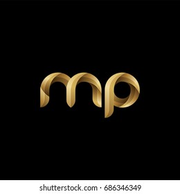 Initial lowercase letter mp, curve rounded logo, gradient glossy gold color on black background