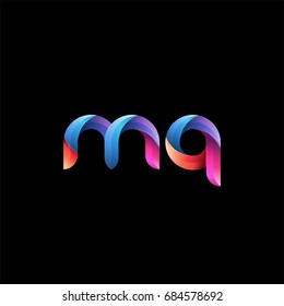 Initial lowercase letter mq, curve rounded logo, gradient vibrant colorful glossy colors on black background