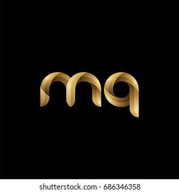 Initial lowercase letter mq, curve rounded logo, gradient glossy gold color on black background