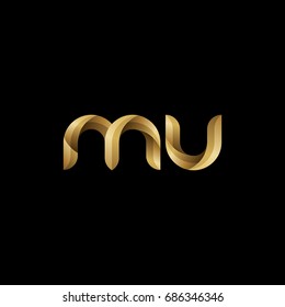 Initial lowercase letter mu, curve rounded logo, gradient glossy gold color on black background