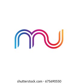 Initial lowercase letter mu, linked outline rounded logo, colorful vibrant colors