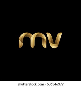 Initial lowercase letter mv, curve rounded logo, gradient glossy gold color on black background