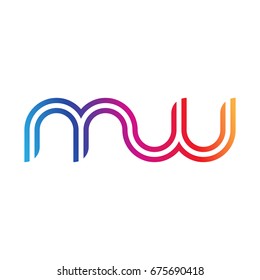 Initial lowercase letter mw, linked outline rounded logo, colorful vibrant colors