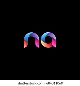 Initial lowercase letter na, curve rounded logo, gradient vibrant colorful glossy colors on black background