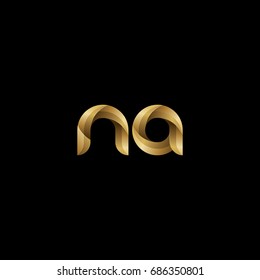 Initial lowercase letter na, curve rounded logo, gradient glossy gold color on black background