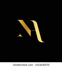 Initial lowercase letter NA,Gold color on black background.