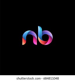Initial lowercase letter nb, curve rounded logo, gradient vibrant colorful glossy colors on black background
