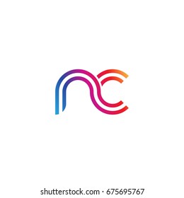 Initial lowercase letter nc, linked outline rounded logo, colorful vibrant colors