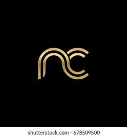Initial lowercase letter nc, linked outline rounded logo, elegant golden color on black background