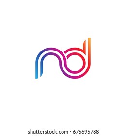 Initial lowercase letter nd, linked outline rounded logo, colorful vibrant colors