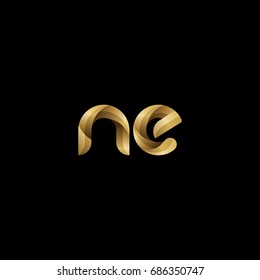 Initial lowercase letter ne, curve rounded logo, gradient glossy gold color on black background