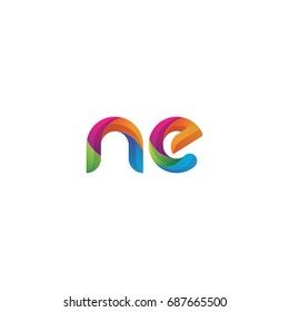 Initial lowercase letter ne, curve rounded logo, gradient vibrant colorful glossy multicolor