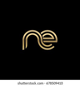 Initial lowercase letter ne, linked outline rounded logo, elegant golden color on black background
