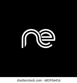 Initial lowercase letter ne, linked outline rounded logo, white color on black background