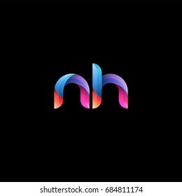 Initial lowercase letter nh, curve rounded logo, gradient vibrant colorful glossy colors on black background