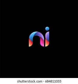 Initial lowercase letter ni, curve rounded logo, gradient vibrant colorful glossy colors on black background