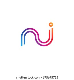 Initial lowercase letter ni, linked outline rounded logo, colorful vibrant colors