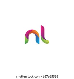 Initial lowercase letter nl, curve rounded logo, gradient vibrant colorful glossy multicolor