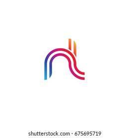 Initial lowercase letter nl, linked outline rounded logo, colorful vibrant colors