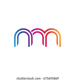 Letra minúscula nm inicial, logotipo redondeado con contorno vinculado, colores vibrantes de color