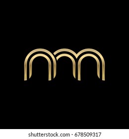 Initial lowercase letter nm, linked outline rounded logo, elegant golden color on black background