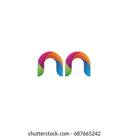 Initial lowercase letter nn, curve rounded logo, gradient vibrant colorful glossy multicolor