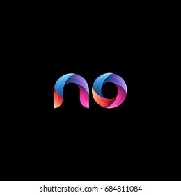 Initial lowercase letter no, curve rounded logo, gradient vibrant colorful glossy colors on black background