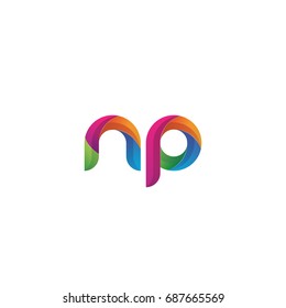 Initial lowercase letter np, curve rounded logo, gradient vibrant colorful glossy multicolor