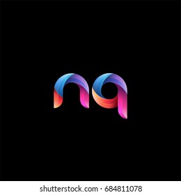 Initial lowercase letter nq, curve rounded logo, gradient vibrant colorful glossy colors on black background