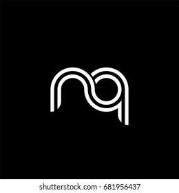Initial lowercase letter nq, linked outline rounded logo, white color on black background