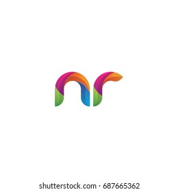 Initial lowercase letter nr, curve rounded logo, gradient vibrant colorful glossy multicolor