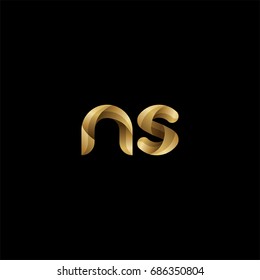 Initial lowercase letter ns, curve rounded logo, gradient glossy gold color on black background