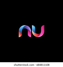 Initial lowercase letter nu, curve rounded logo, gradient vibrant colorful glossy colors on black background