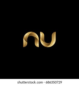 Initial lowercase letter nu, curve rounded logo, gradient glossy gold color on black background