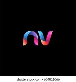 Initial lowercase letter nv, curve rounded logo, gradient vibrant colorful glossy colors on black background