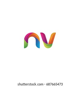 Initial lowercase letter nv, curve rounded logo, gradient vibrant colorful glossy multicolor