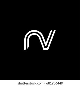 Initial lowercase letter nv, linked outline rounded logo, white color on black background