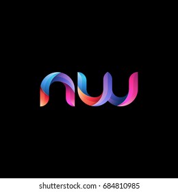 Initial lowercase letter nw, curve rounded logo, gradient vibrant colorful glossy colors on black background