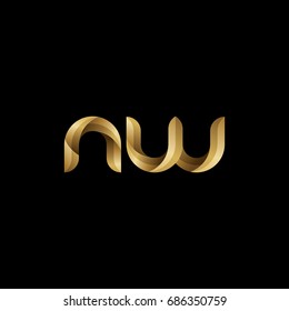 Initial lowercase letter nw, curve rounded logo, gradient glossy gold color on black background