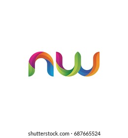 Initial lowercase letter nw, curve rounded logo, gradient vibrant colorful glossy multicolor