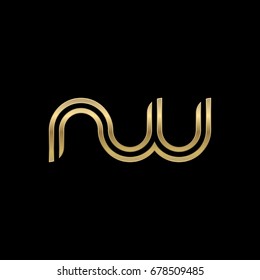 Initial lowercase letter nw, linked outline rounded logo, elegant golden color on black background