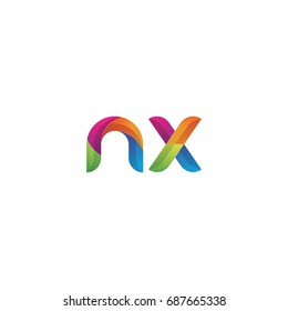 Initial lowercase letter nx, curve rounded logo, gradient vibrant colorful glossy multicolor