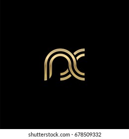 Initial lowercase letter nx, linked outline rounded logo, elegant golden color on black background