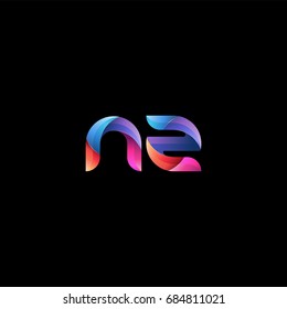 Initial lowercase letter nz, curve rounded logo, gradient vibrant colorful glossy colors on black background