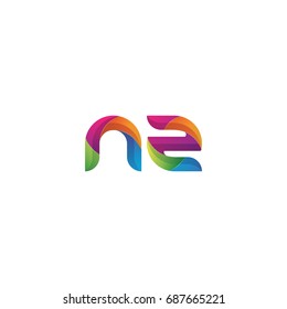 Initial lowercase letter nz, curve rounded logo, gradient vibrant colorful glossy multicolor