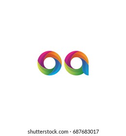 Initial lowercase letter oa, curve rounded logo, gradient vibrant colorful glossy multicolor