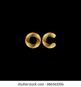 Initial lowercase letter oc, curve rounded logo, gradient glossy gold color on black background