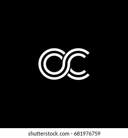 Initial lowercase letter oc, linked outline rounded logo, white color on black background