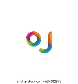 Initial lowercase letter oj, curve rounded logo, gradient vibrant colorful glossy multicolor