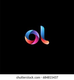 Initial lowercase letter ol, curve rounded logo, gradient vibrant colorful glossy colors on black background